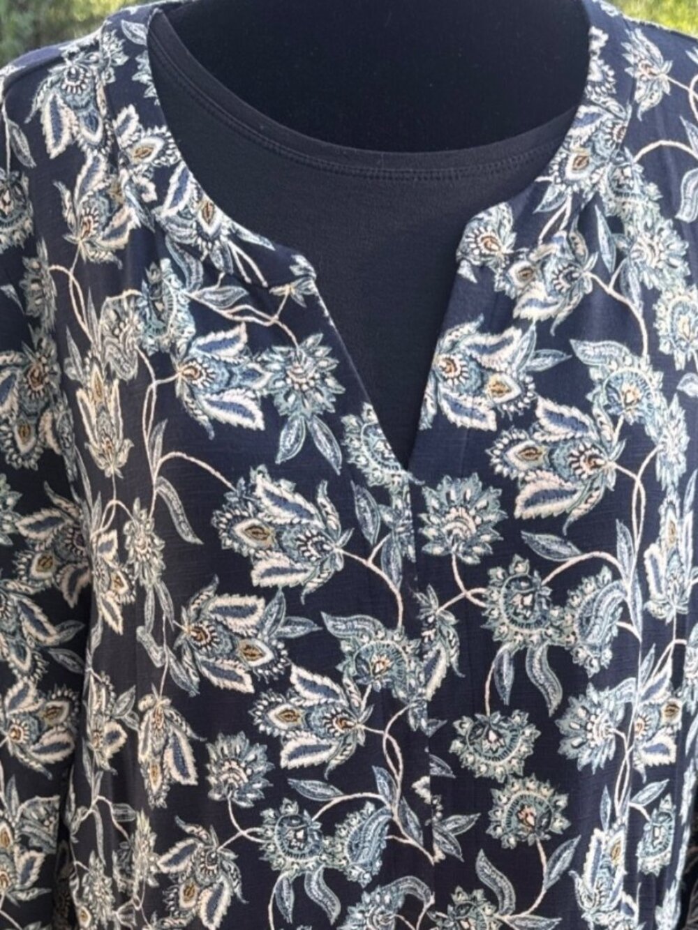 J. Jill floral knit dress empire waist knee length dress slit v neck 3/4 sleeve